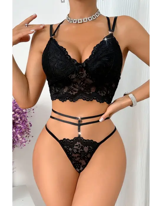 Omarı Siyah Çift Sıra Çapraz Askılı Takım