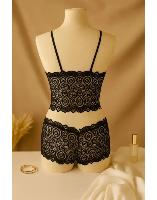 Kadın Siyah Dantel Bralet Şort Takımı – Şık, Zarif ve Feminen İç Giyim