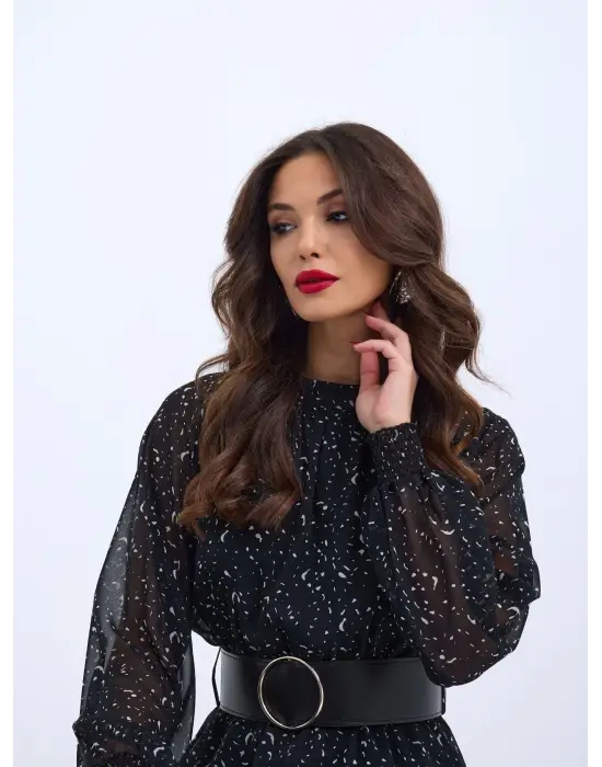 Omarı Çiçek Desenli Şık Elbise