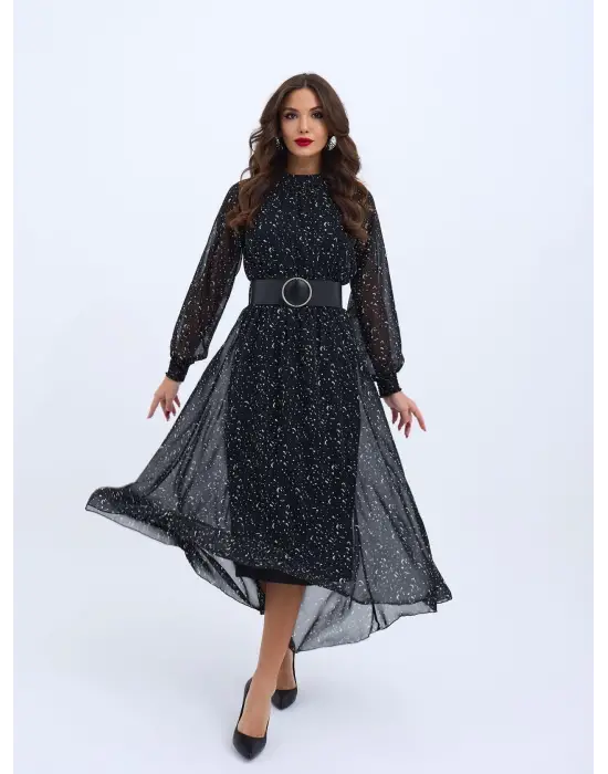 Omarı Çiçek Desenli Şık Elbise