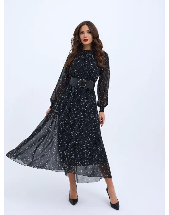 Omarı Çiçek Desenli Şık Elbise