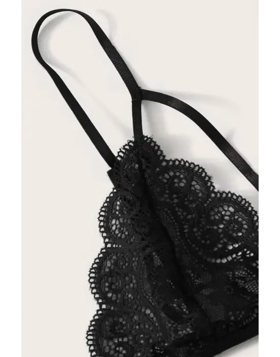 Omarı Siyah Dantel Kadın İç Çamaşır Seti