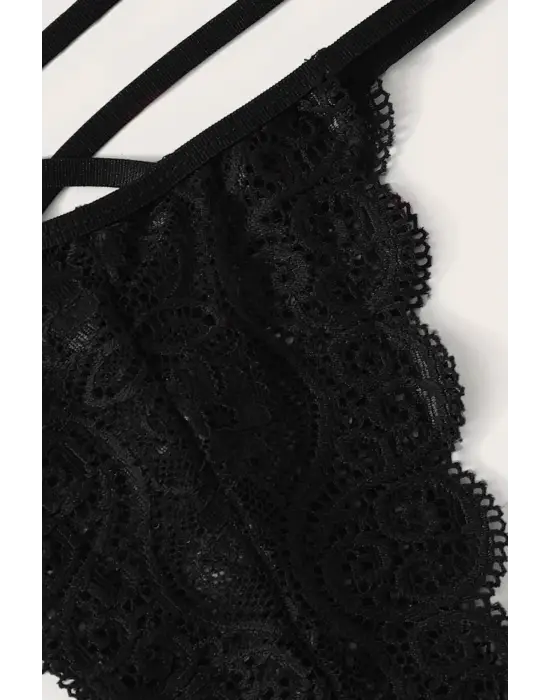 Omarı Siyah Dantel Kadın İç Çamaşır Seti