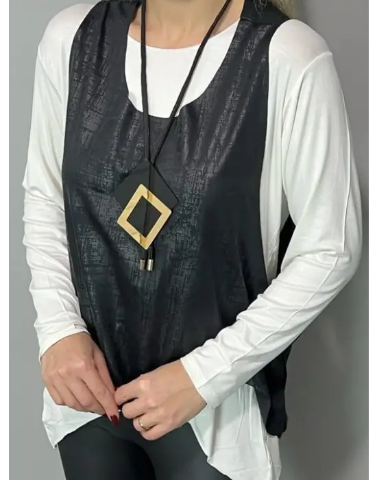 Kadın Siyah Deri Yelekli Kolye Dahil üçlü Takım