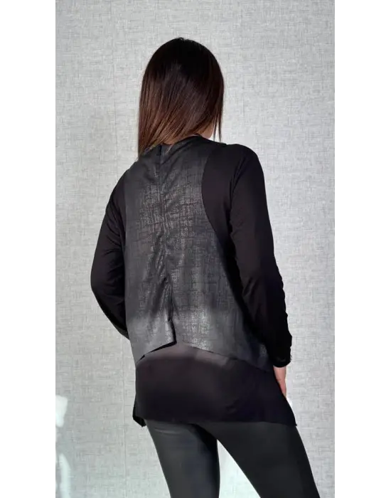 Kadın Siyah Deri Yelekli Kolye Dahil üçlü Takım