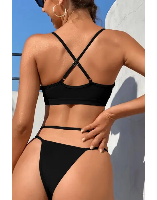 Omarı Şık Siyah File Detaylı İç Çamaşır Seti