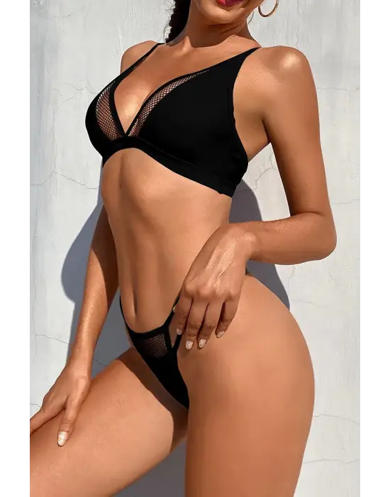 Omarı Şık Siyah File Detaylı İç Çamaşır Seti