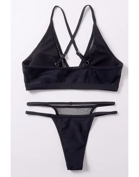 Omarı Şık Siyah File Detaylı İç Çamaşır Seti