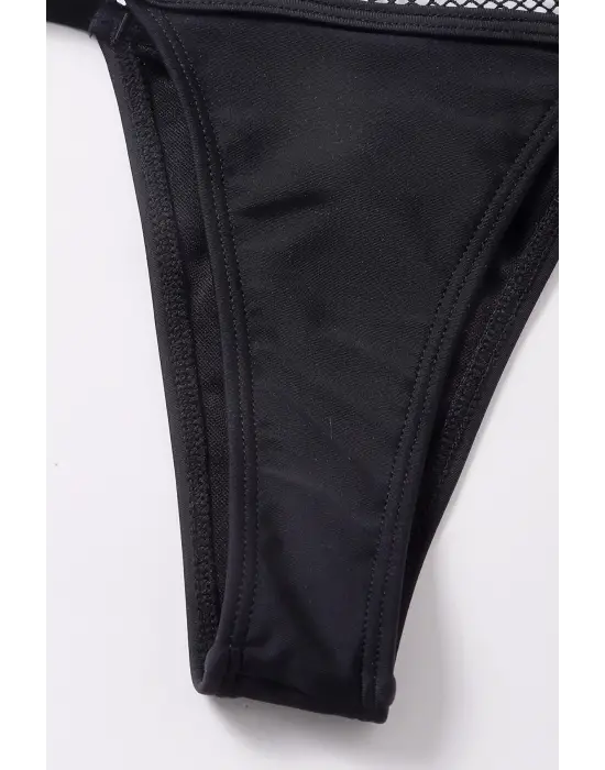 Omarı Şık Siyah File Detaylı İç Çamaşır Seti