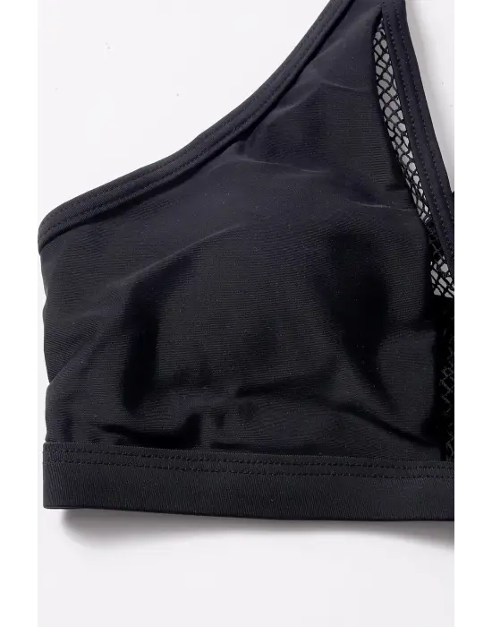 Omarı Göz Alıcı Siyah File Detaylı Bikini Takımı