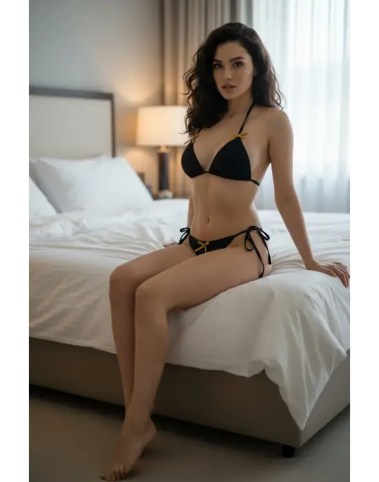 Kadın Siyah Fiyonklu İç Çamaşırı ve Uzun Kollu V Yaka Pijama Takımı 4lü Set