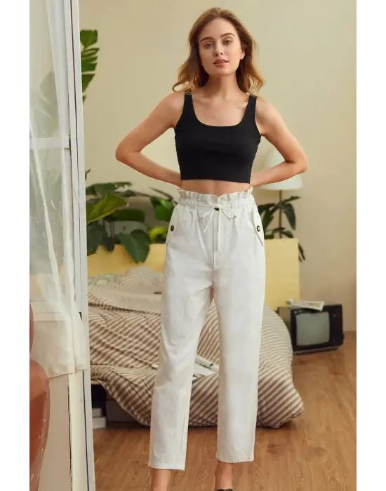 Omarı Kadın Siyah Kalın Askılı Crop Top