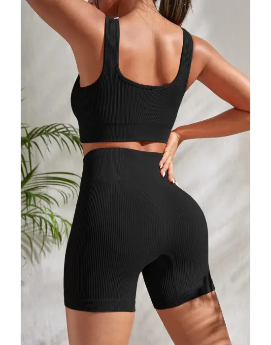 Omarı Zarif Siyah Kalın Askılı Gecelik Seti