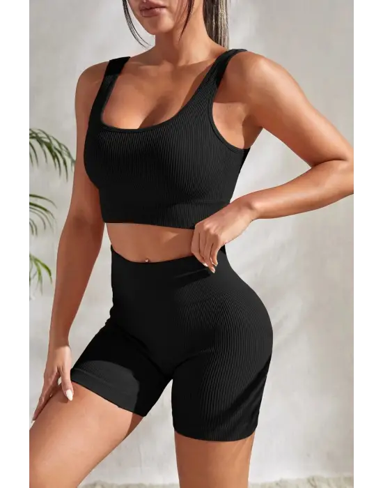 Omarı Zarif Siyah Kalın Askılı Gecelik Seti