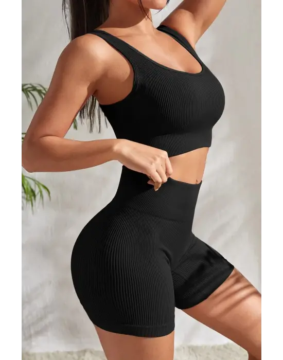 Omarı Zarif Siyah Kalın Askılı Gecelik Seti