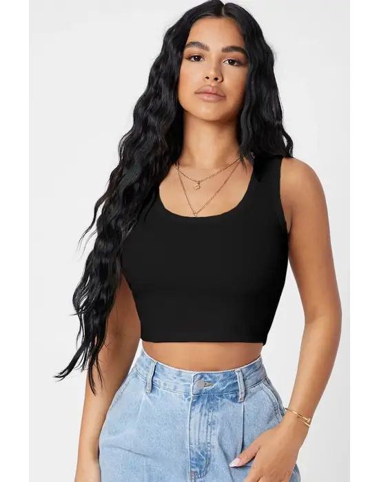 Omarı Şık Çizgilerle Modern Crop Top Bluz
