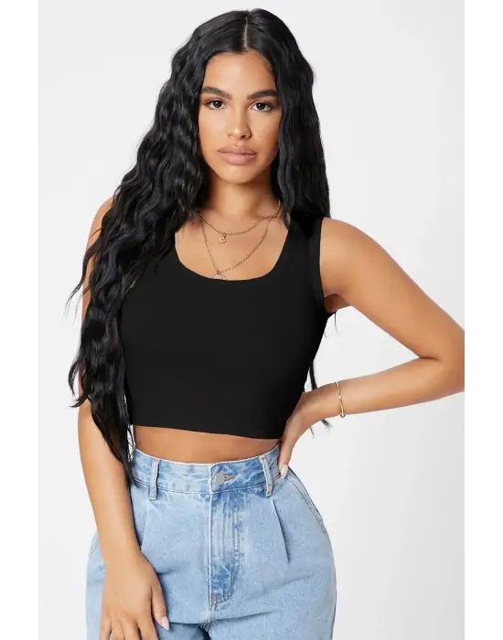 Omarı Şık Çizgilerle Modern Crop Top Bluz