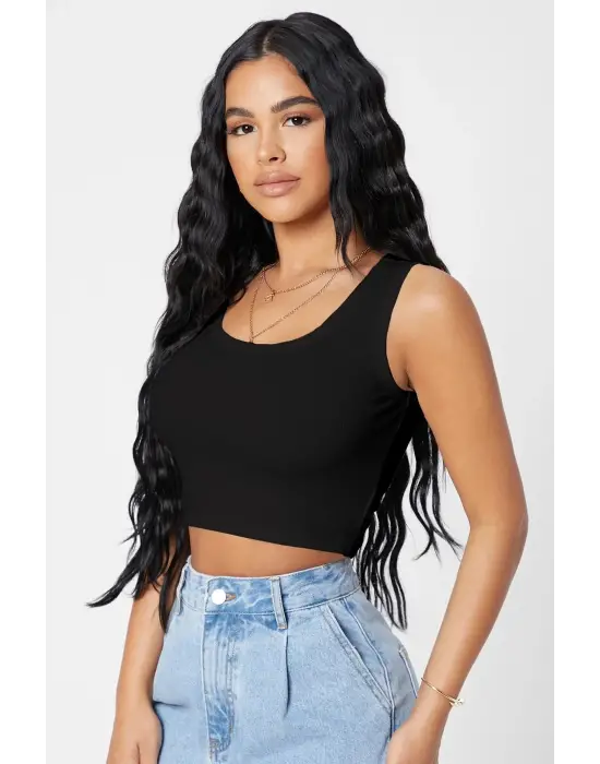 Omarı Şık Çizgilerle Modern Crop Top Bluz