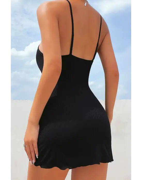 Omarı Siyah İnce Askılı Kadın Gecelik