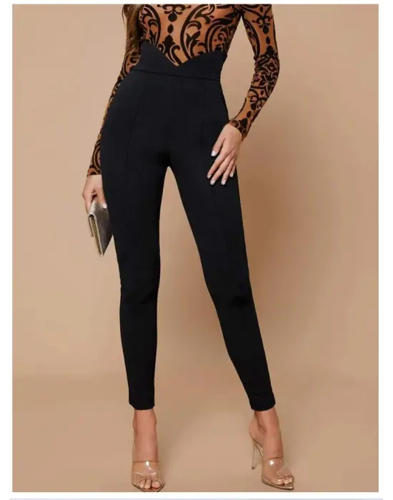 Omarı Şık Siyah Krep Kumaş Pantolon