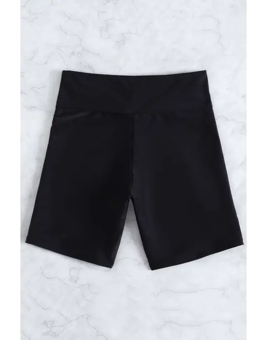 Omarı Siyah Bağcıklı Deniz Şortu