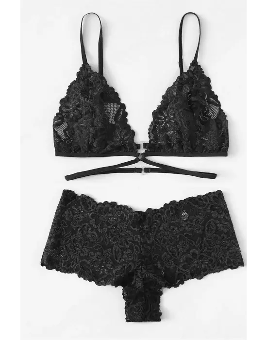 Omarı Siyah Özel Şık Sütyen Külot Takımı