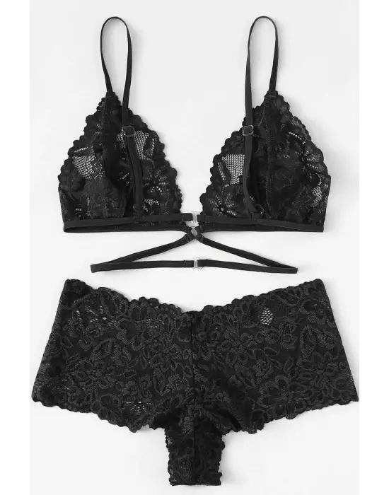 Omarı Siyah Özel Şık Sütyen Külot Takımı