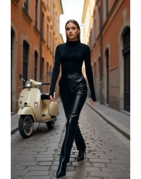 Kadın Siyah Parmak Detaylı Esnek Uzun Kollu Body