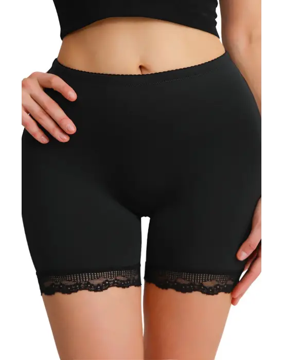 Omarı Siyah Pop Up Kalça Kaldırıcı Dantel Paçalı Şort Külot