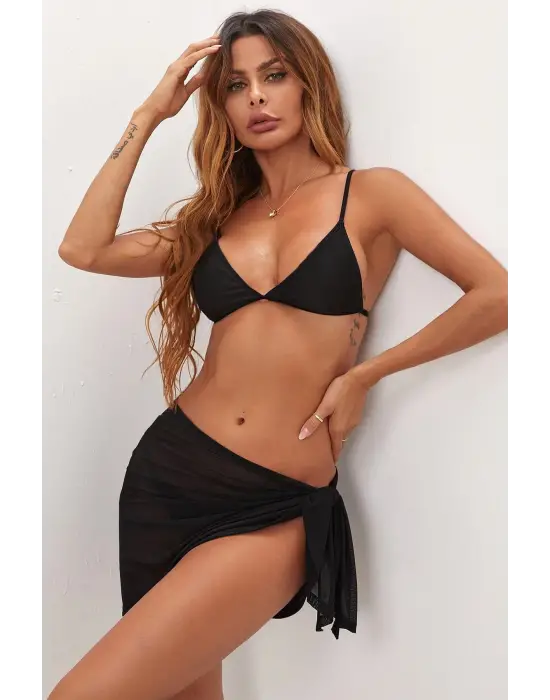 Omarı Siyah Transparan Kadın Belden Bağlamalı Pareo