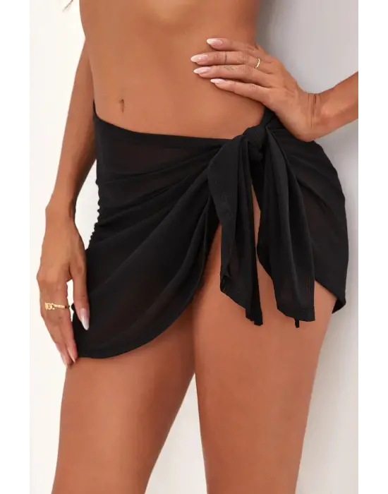 Omarı Siyah Transparan Kadın Belden Bağlamalı Pareo