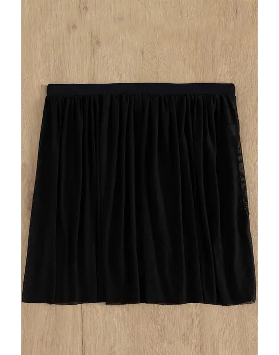 Omarı Siyah Tül Beli Lastikli Etek Pareo