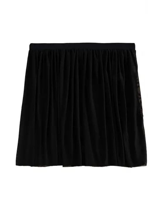 Omarı Siyah Tül Beli Lastikli Etek Pareo