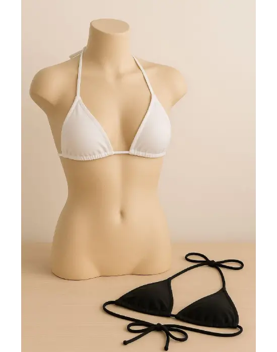 Omarı Siyah ve Beyaz Minimal Kesim Bikini Üstü