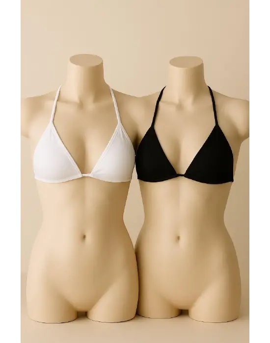 Omarı Siyah ve Beyaz Minimal Kesim Bikini Üstü