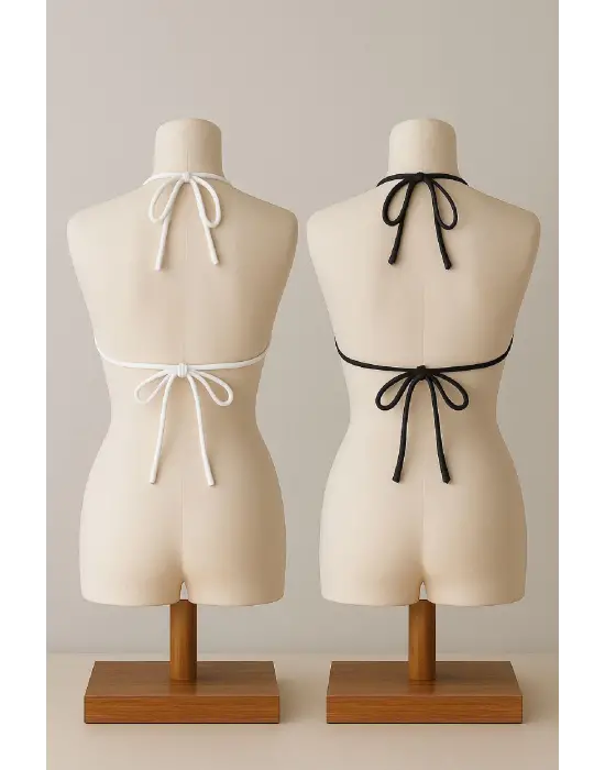 Omarı Siyah ve Beyaz Minimal Kesim Bikini Üstü