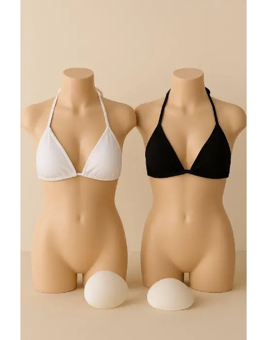 Omarı Siyah ve Beyaz Minimal Kesim Bikini Üstü