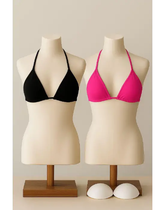 Omarı Minimal Kesim Siyah ve Fuşya Bikini Üstü