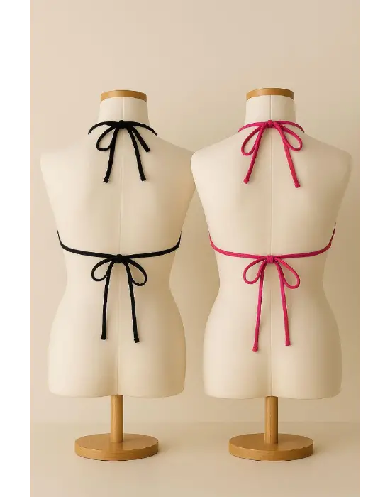 Omarı Minimal Kesim Siyah ve Fuşya Bikini Üstü