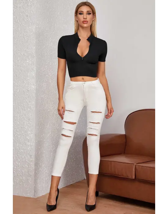 Omarı Siyah Crop Top Bluz