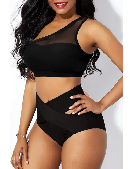 Omarı Yüksel Bel Tül Detaylı Sütyen Külot Takımı