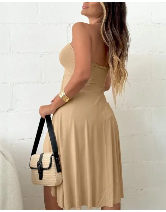 Kadın Straplez Boyundan Askılı Midi Bluz