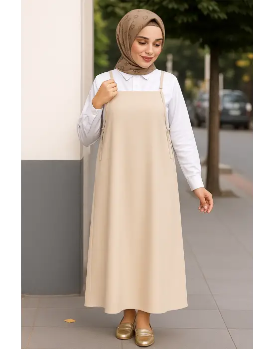 Kadın Taş Rengi Basic Ayarlanabilir Askılı Jile Elbise