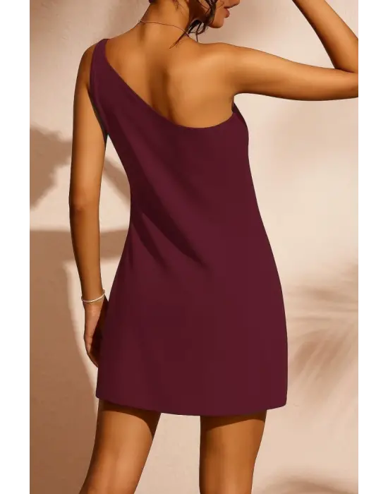 Kadın Tek Omuz Askılı Krep Mini Elbise