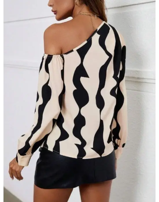 Kadın Tek Omuzdan Açık Uzun Kollu Modal Bluz