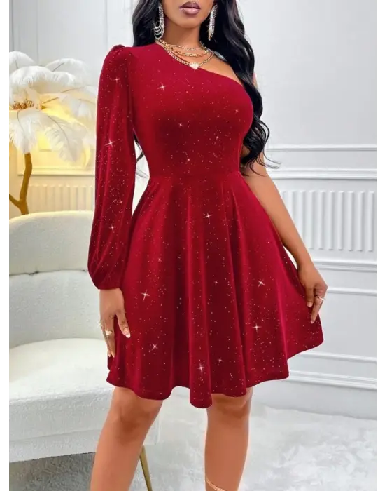 Şık Tek Omuzdan Açık Mini Elbise