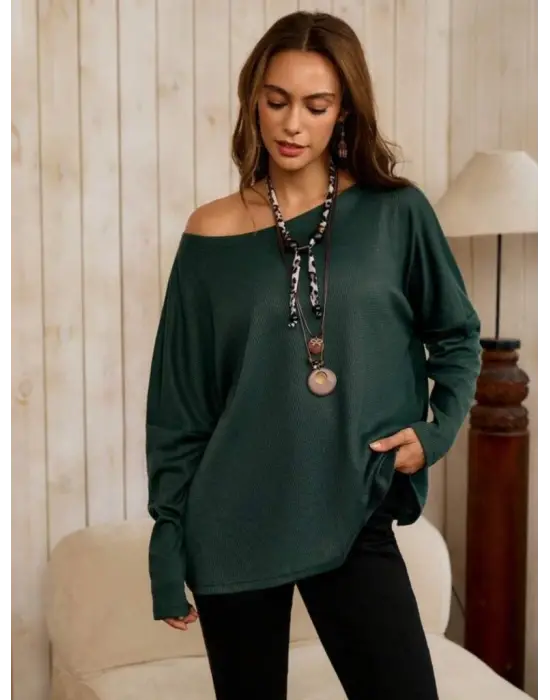 Enerjik Yarasa Kollu Waffle Bluz