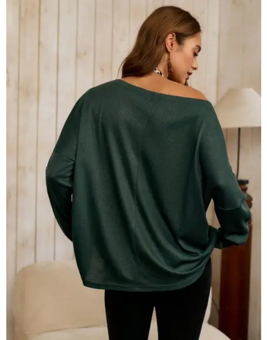 Enerjik Yarasa Kollu Waffle Bluz