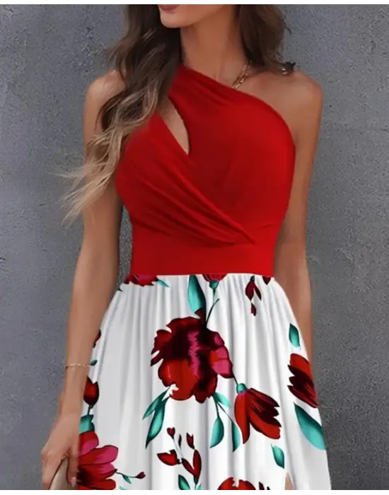 Omarı Etkileyici Dalga Detaylı Maxi Elbise