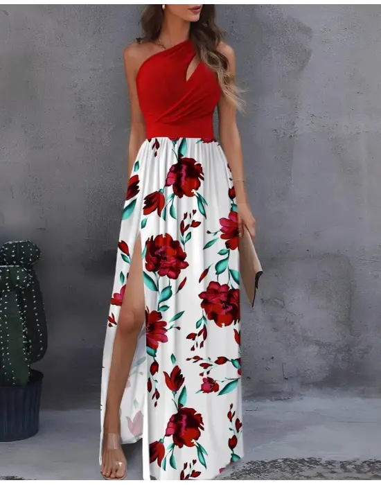 Kadın Tek Omuzdan Askılı Damla Detaylı üst Dalgıç Alt Süprem Maxi Elbise